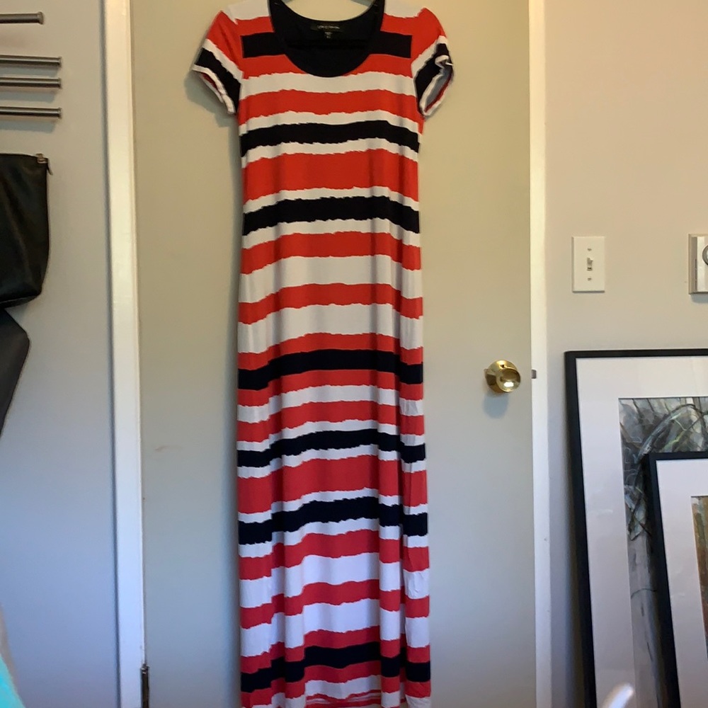 Red, white, and navy maxi dress! Super comfy!